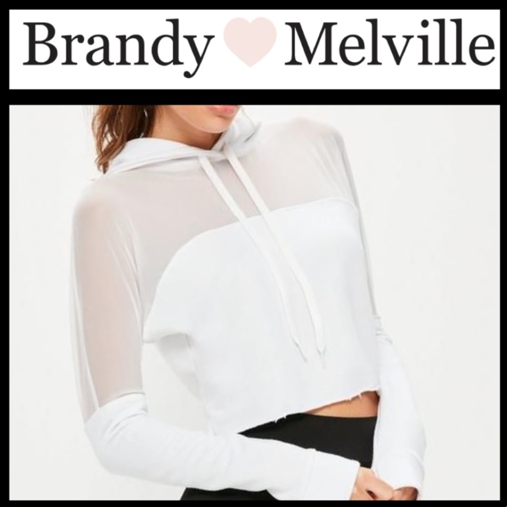Brandy Melville White Mesh cropped hoodie